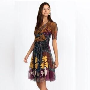 Johnny Was Dress Womens Small Jovie Mesh Biya Flared Skirt Floral Boho